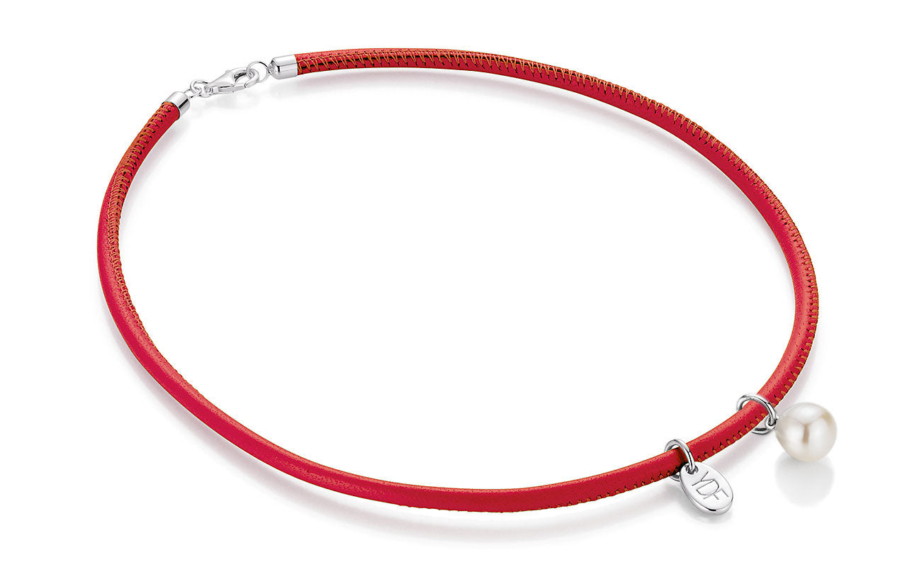 Harmony-Pearl Lederhalskette 925 Silber mit Diamant 0,01 Karat