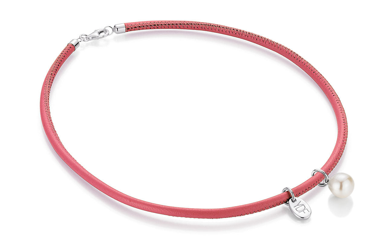 Harmony-Pearl Lederhalskette 925 Silber mit Diamant 0,01 Karat