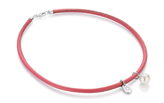 Harmony-Pearl Lederhalskette 925 Silber mit Diamant 0,01 Karat