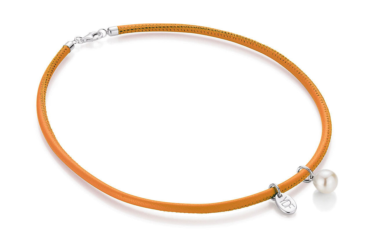 Harmony-Pearl Lederhalskette 925 Silber mit Diamant 0,01 Karat