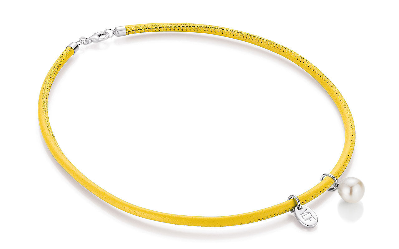 Harmony-Pearl Lederhalskette 925 Silber mit Diamant 0,01 Karat
