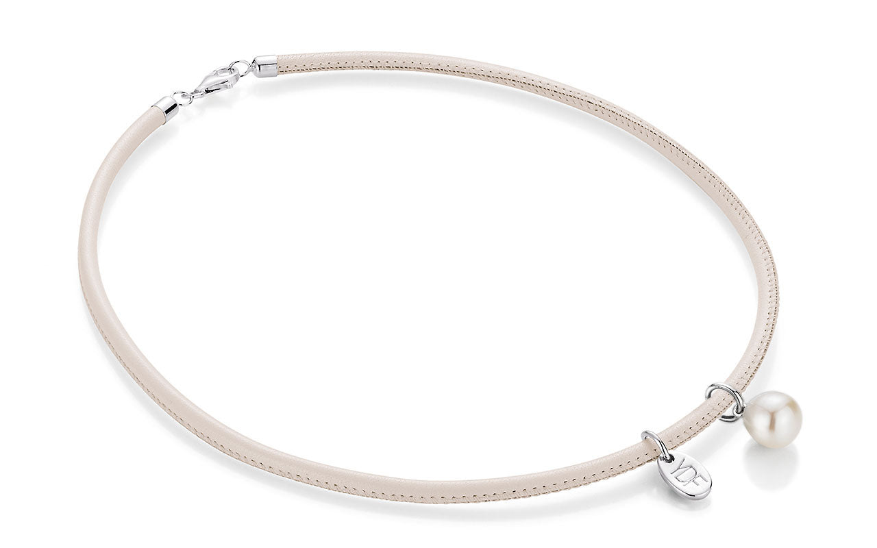 Harmony-Pearl Lederhalskette 925 Silber mit Diamant 0,01 Karat