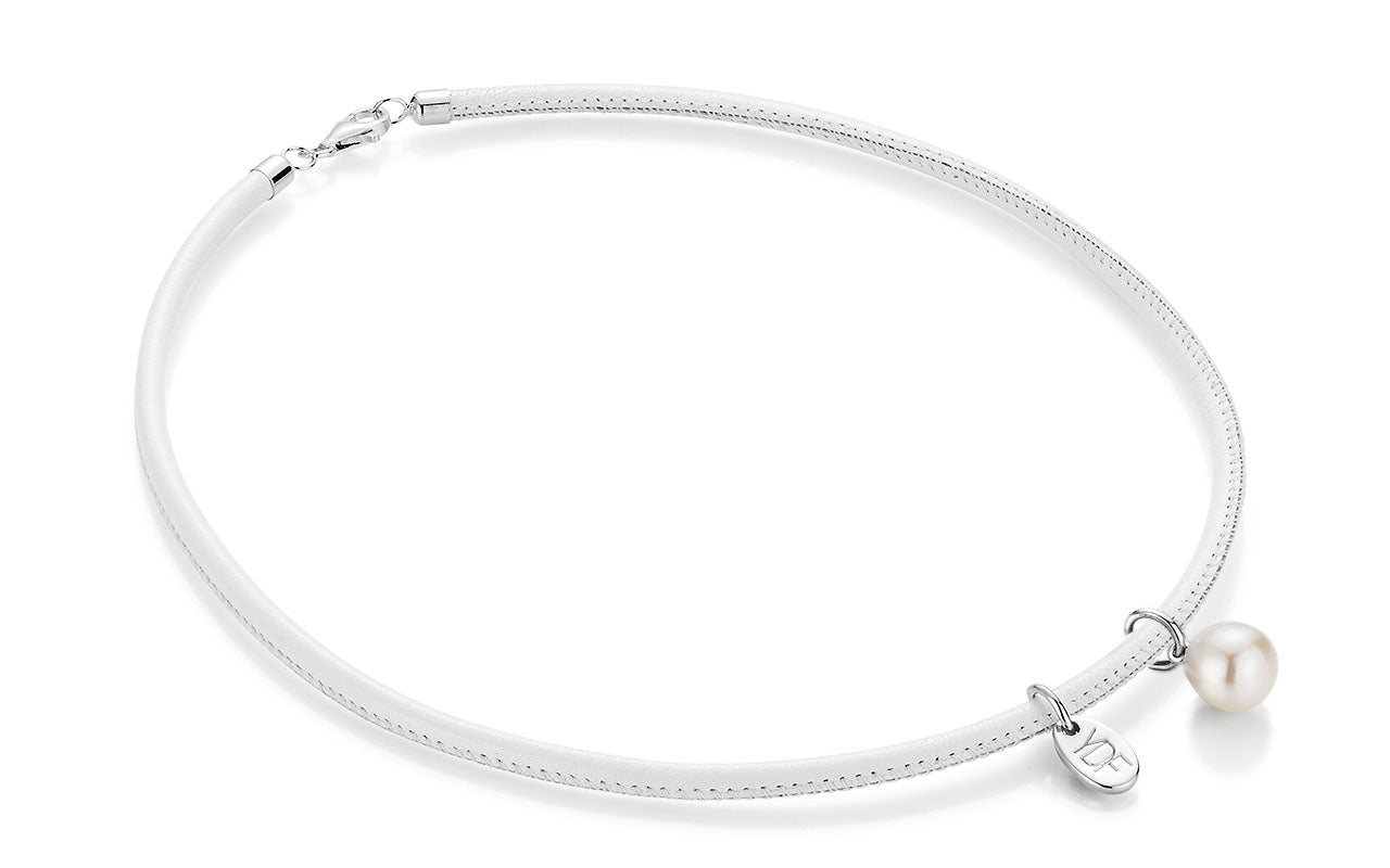 Harmony-Pearl Lederhalskette 925 Silber mit Diamant 0,01 Karat